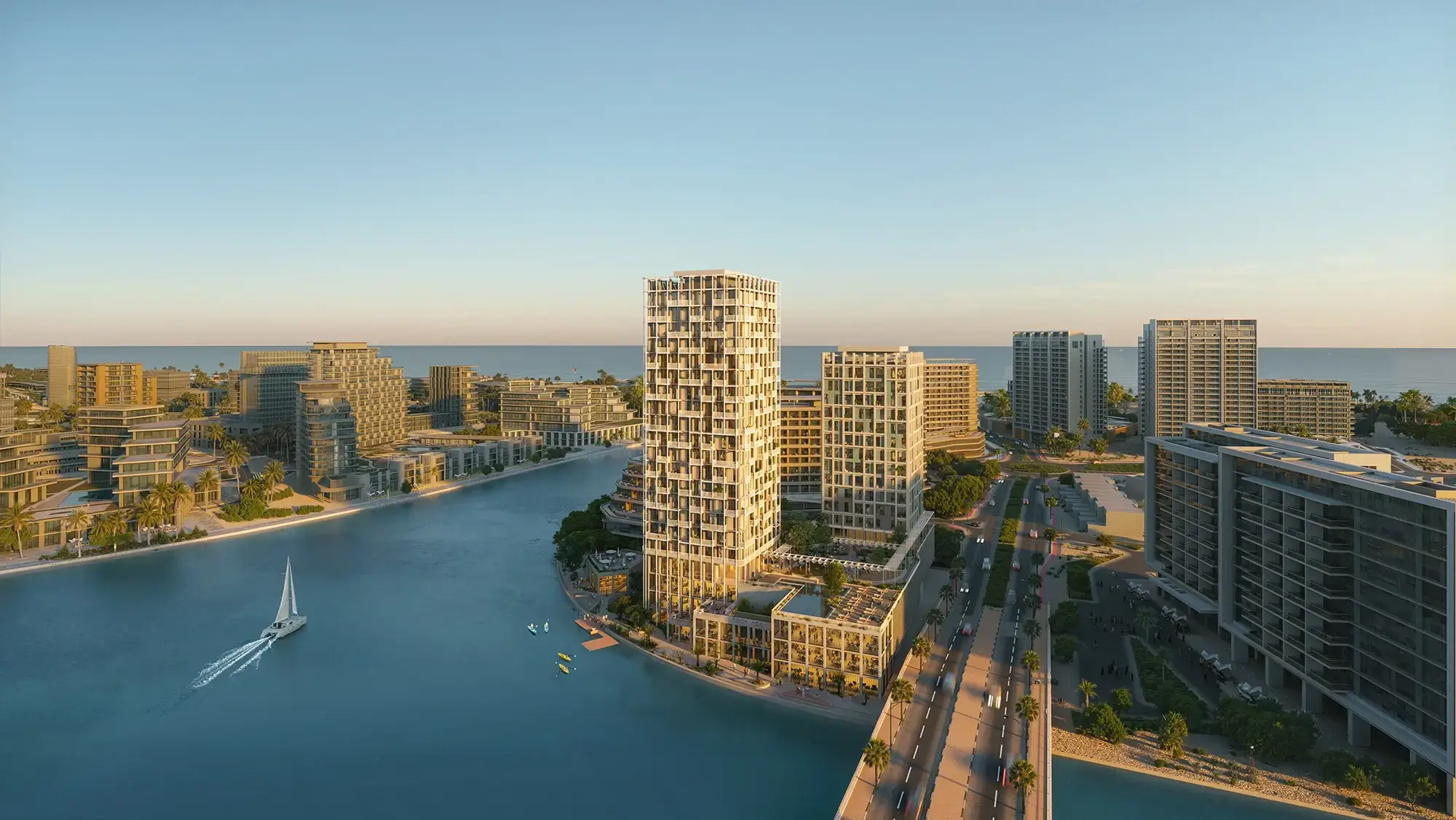 Official aerial visual of the Mina Al Arab waterfront master plan